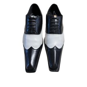 Zota Classic Two-Tone Wingtip Oxfords Black & White Leather Shoes Size 9.5
